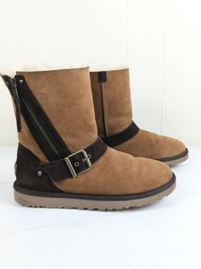 UGG Australia Women Blaise Mid Calf Boots Size 7 Brown Suede Sheepskin Lined